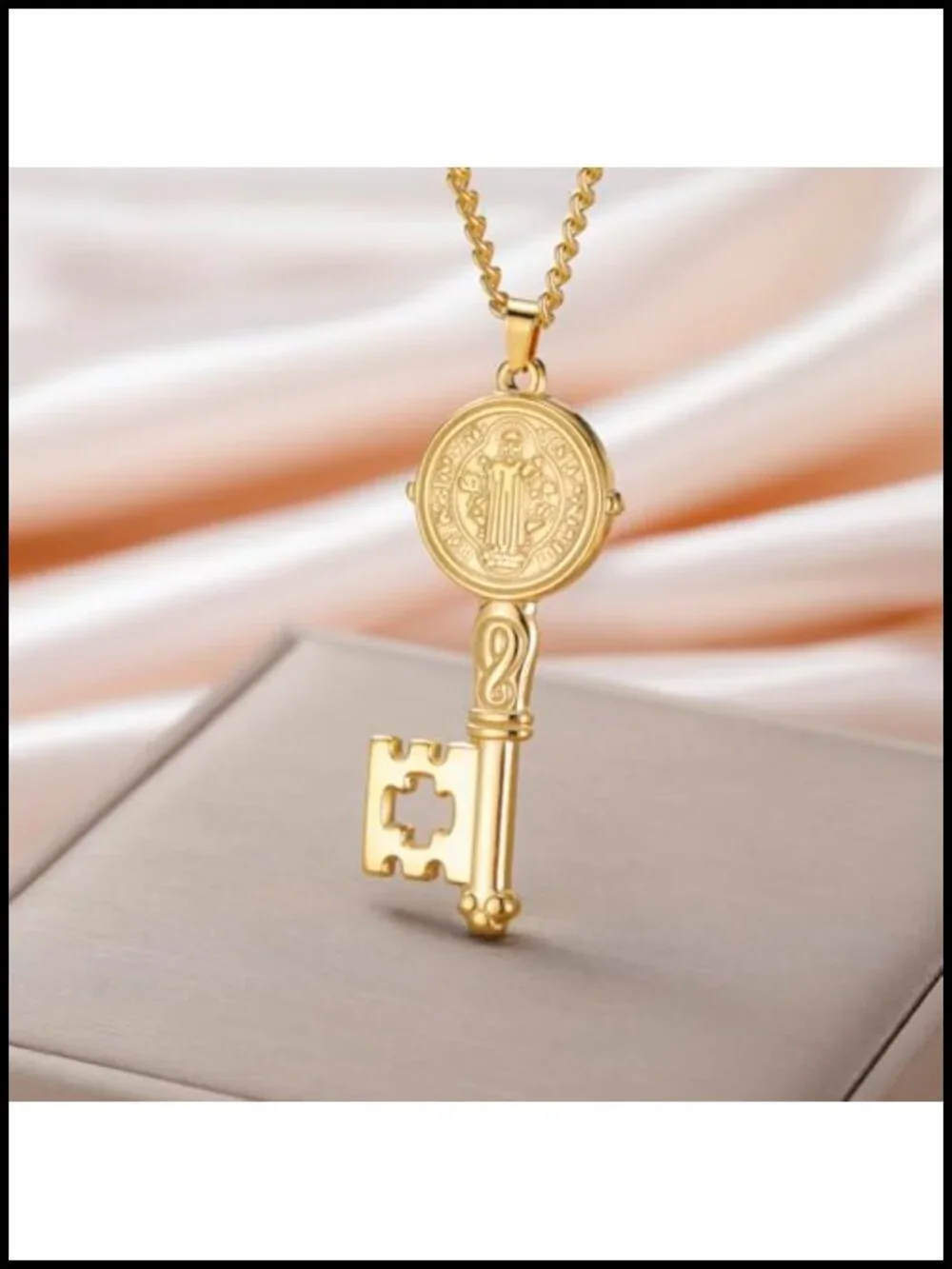 Saint Benedict Key Necklace, Stainless Steel Catholic Pendant